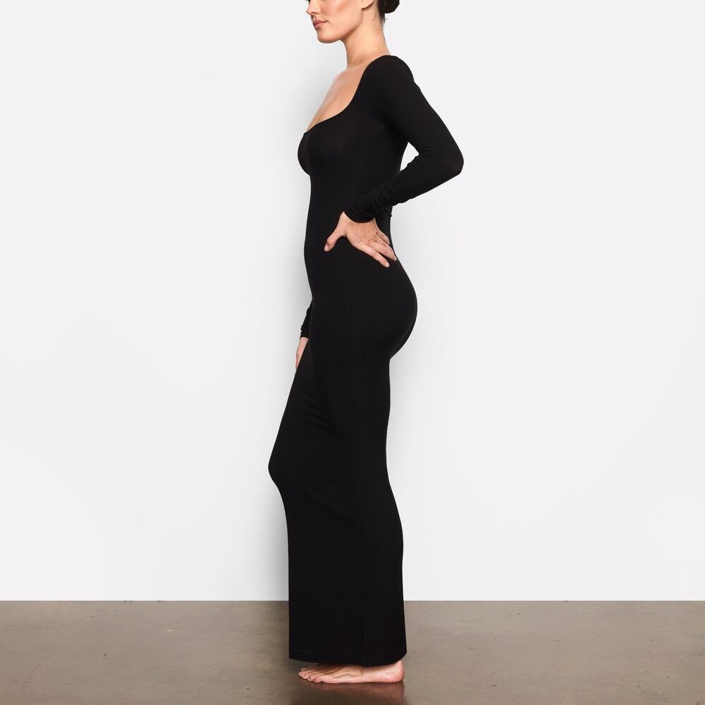 NWT Skims Soft Lounge Ribbed Long Sleeve Dress Onyx Women’s Size XS - Picture 2 of 8